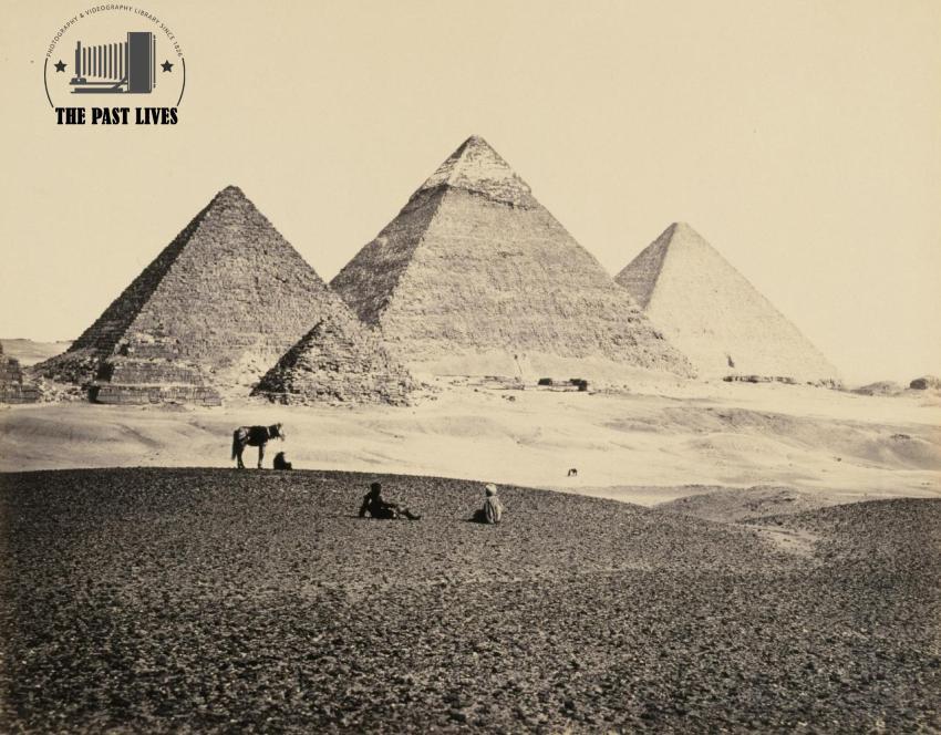 Egypt, in front of the Giza Pyramids, 1858 AD