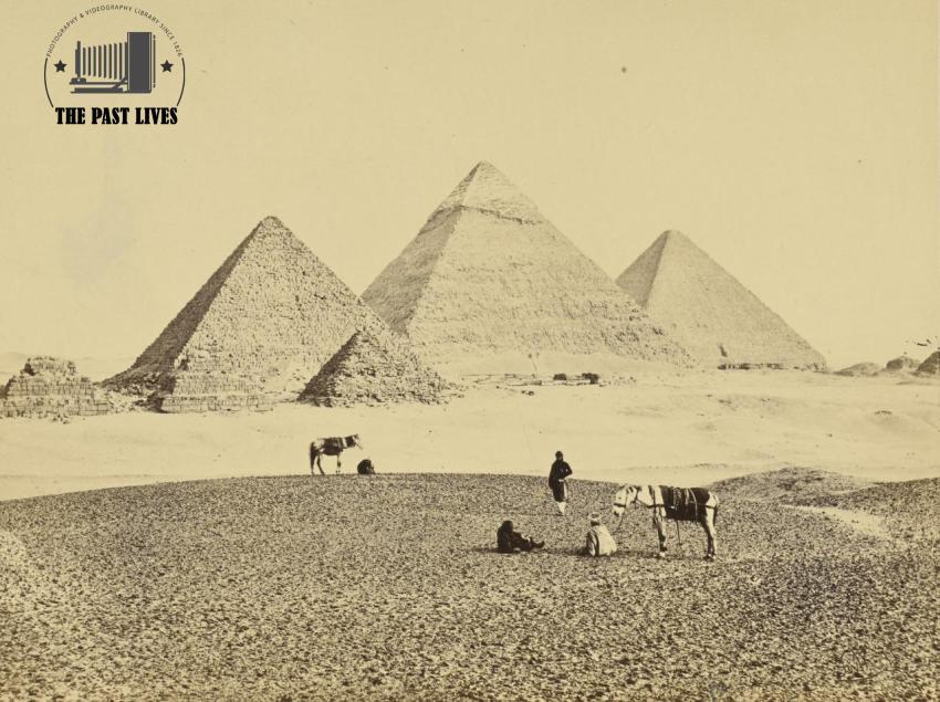 Egypt, in front of the Giza Pyramids, 1858 AD