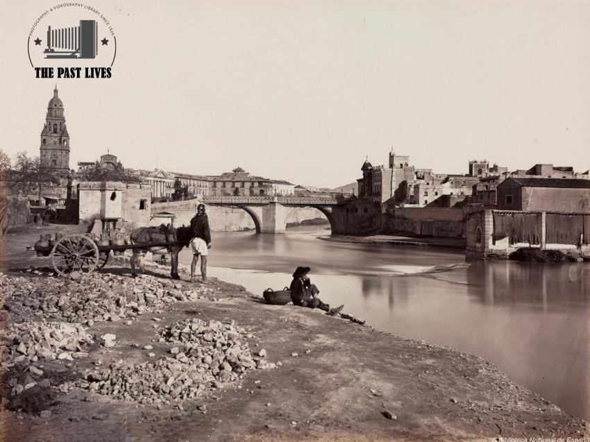 1866 Murcia spain View of the bridge over the Segura River,