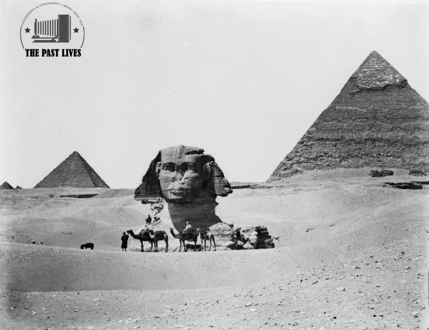 Egypt, Giza, Great Sphinx buried in the sand in 1860
