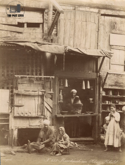 Egypt, Cairo, shop in Khan El Khalili, 1870